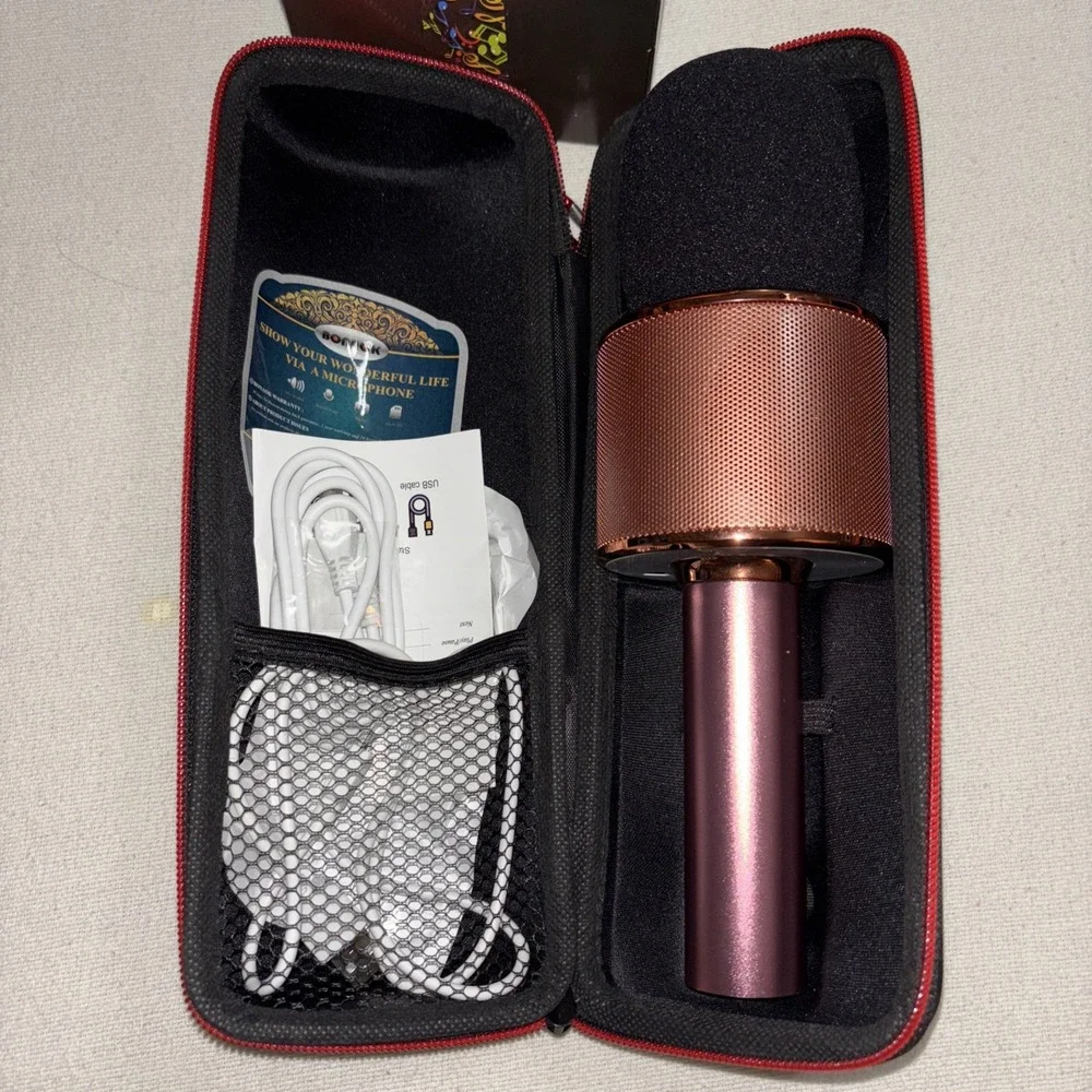 BONAOK Wireless Bluetooth Karaoke Microphone 3 in 1‎ Portable Mic-Rose Gold Case